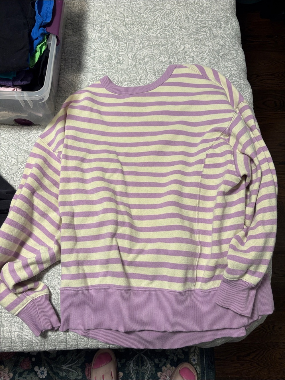 aerie Lilac and Cream Striped Crewneck Sweater